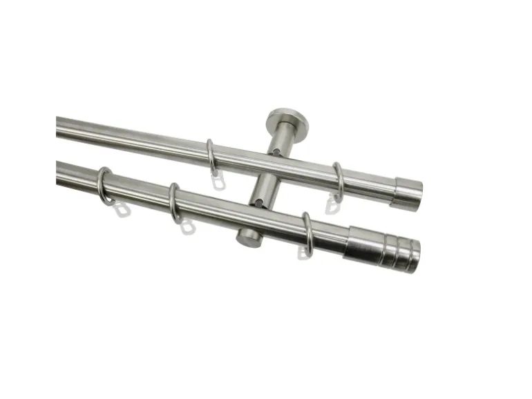 Gardinia Gardinenstangen-Set Zylinder 2-läufig Ø 20 mm Edelstahloptik 240 cm