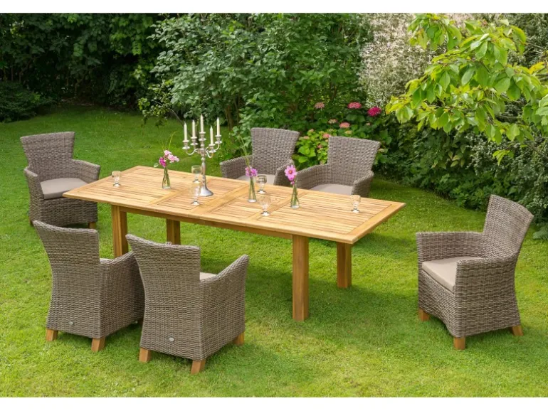 Gartenmöbel-Set Toskana 13-tlg. Natur inkl. Ausziehtisch
