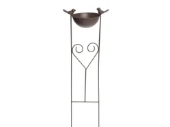 Gartenstecker Vogeltränke mit 2 Vögeln aus Metall 68 cm Dunkelbraun