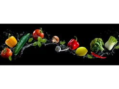 Glasbild Flying Vegetables 80 cm x 30 cm