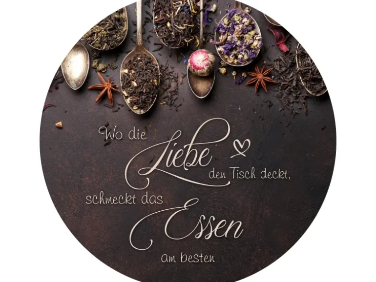 Glasbild Liebe & Essen 30 cm x 30 cm