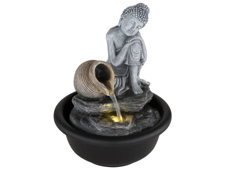 Globo Brunnen Fontana Buddha Kunststoff Schwarz Matt