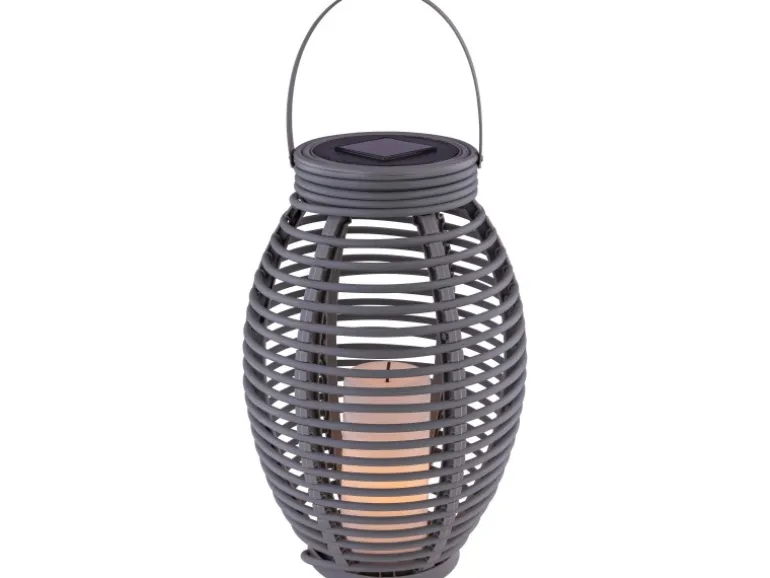 Globo LED-Solaraußenleuchte Laterne mit Feuereffekt Kunststoff Grau Rattanoptik