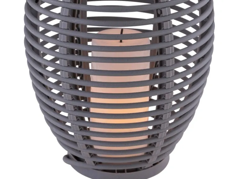 Globo LED-Solaraußenleuchte Laterne mit Feuereffekt Kunststoff Grau Rattanoptik