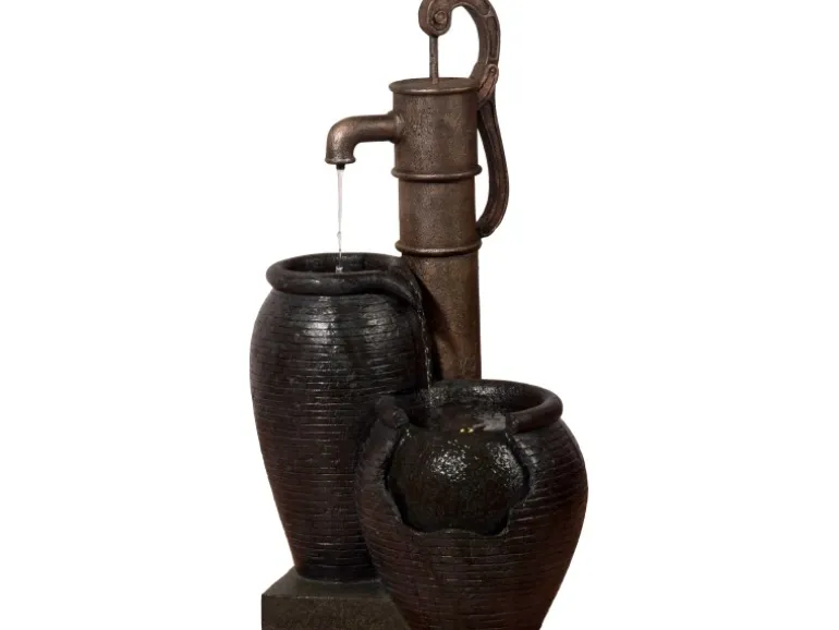 Großer Design-Gartenbrunnen mit Handpumpe 47,5 cm x 38,5 cm x 84 cm