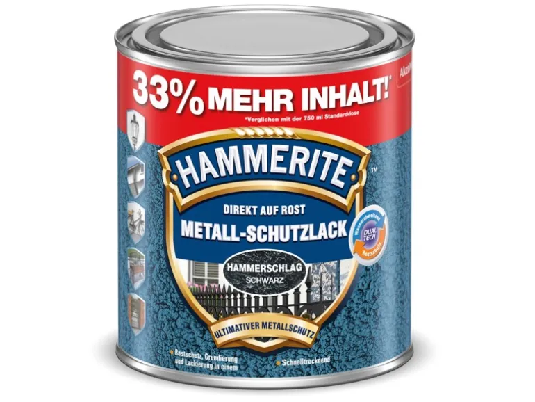 Hammerite Metall-Schutzlack Schwarz Hammerschlag 1 l