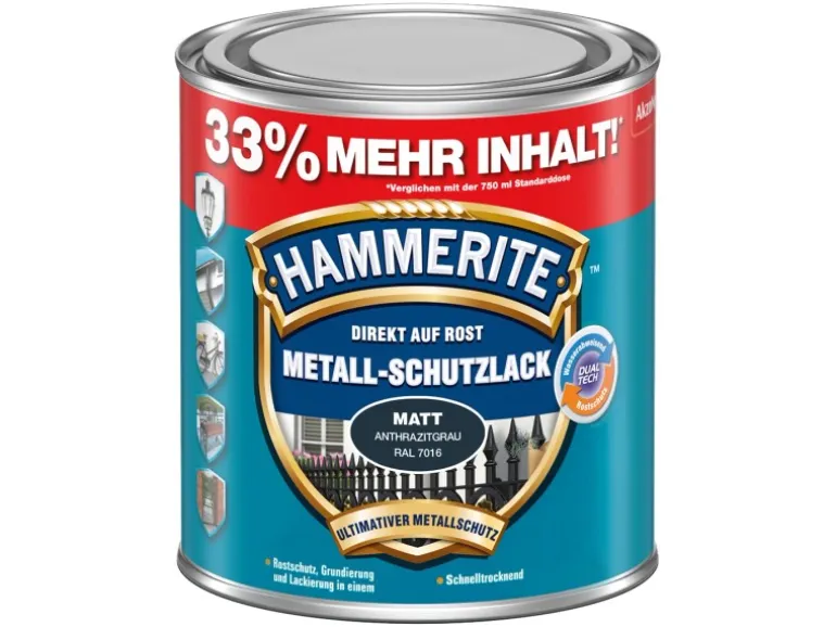 Hammerite Metall-Schutzlack Anthrazitgrau matt 1 l