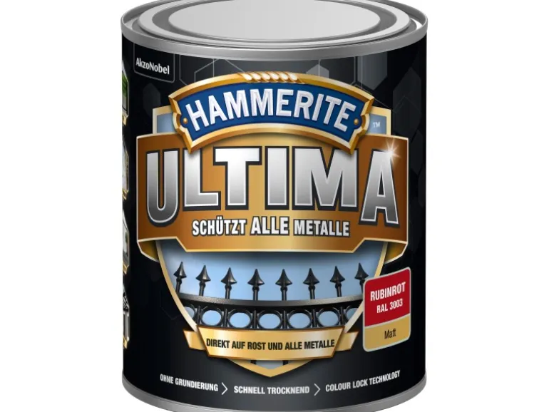 Hammerite Ultima Premium Metall-Schutzlack matt Rubinrot 750 ml