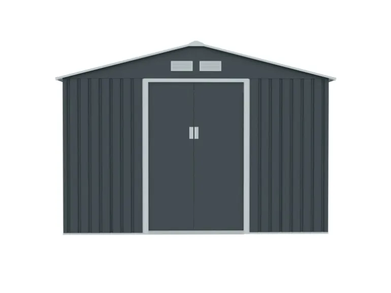 Hattoro S300 Metall Gerätehaus mit Bodenrahmen 12,5 m³ Satteldach Dunkelgrau