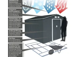 Hattoro S300 Metall Gerätehaus mit Bodenrahmen 12,5 m³ Satteldach Dunkelgrau