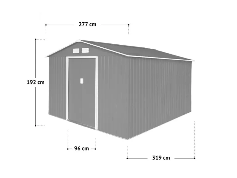 Hattoro S300 Metall Gerätehaus mit Bodenrahmen 12,5 m³ Satteldach Dunkelgrau