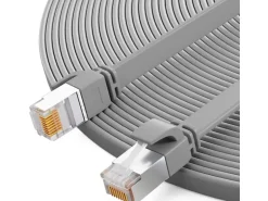 hb-digital Flachkabel CAT 7 Rohkabel RJ45 LAN Kabel Flach Kupfer bis zu 10 Gbit/s U/FTP PVC 7.5m Grau