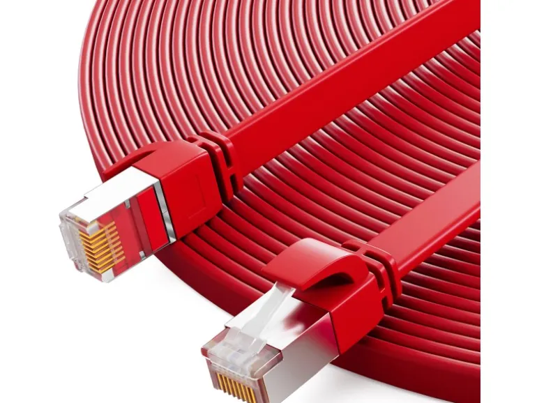 hb-digital LAN Kabel Flach CAT 7 Rohkabel Patchkabel CAT7 RJ45 U/FTP PVC 7.5m Rot