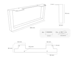 HEVVA Möbelfüße GRAZ 15 cm Hoch 50 cm Tief 2er Set Rohstahl-Klarlack