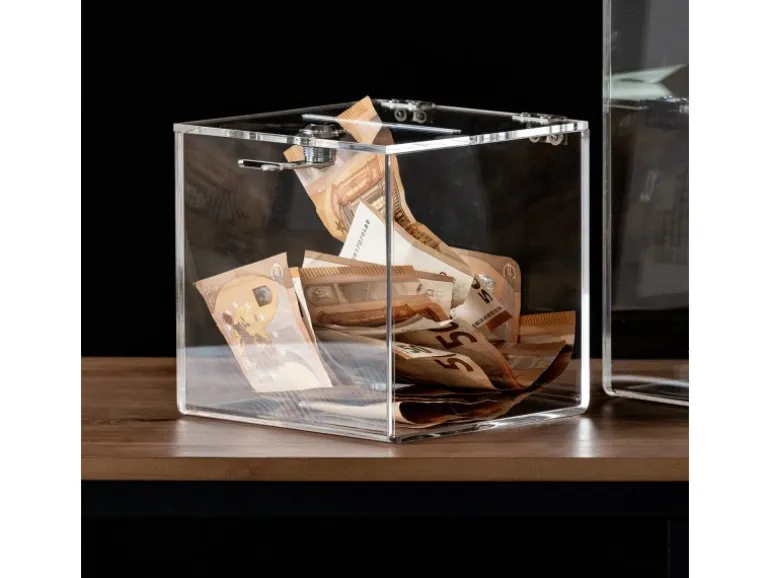 HMF 46919 Acryl Spendenbox Schloss 15 x 15 x 15 cm DIN A6 Transparent