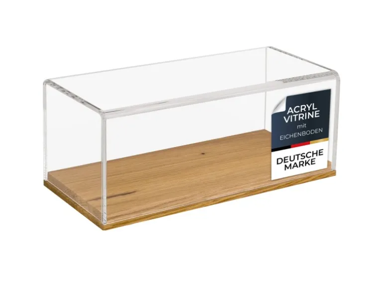 HMF 46872 Acryl Vitrine Schaukasten mit Holzsockel für Modellautos 27 x 12 x 11 cm Transparent