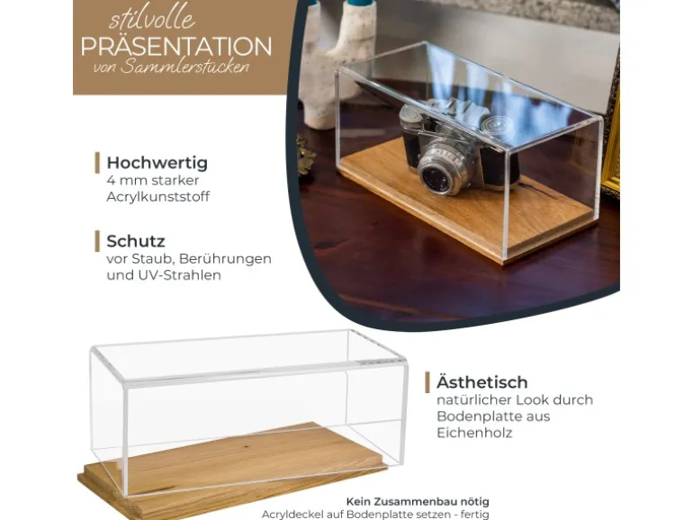 HMF 46872 Acryl Vitrine Schaukasten mit Holzsockel für Modellautos 27 x 12 x 11 cm Transparent