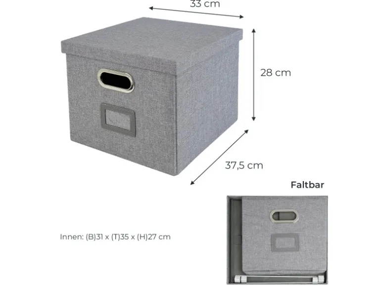 HMF 250473-12 Aufbewahrungsbox Deckel DIN A4 Hängeregister Kallax 33 x 37 x 28 cm
