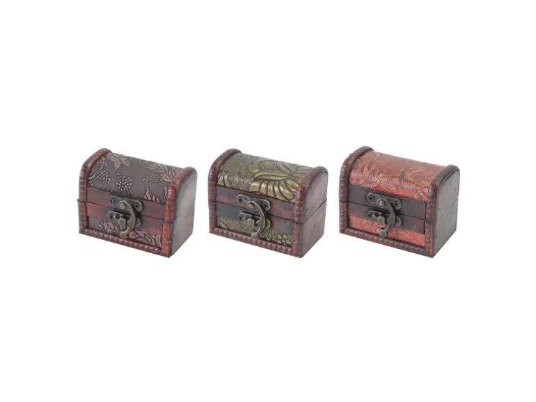 HMF 6415-108 Schatztruhe 3er Set Schatzkiste Holzkiste Ringbox 8 x 5 x 6 cm Hochzeitsgeschenk