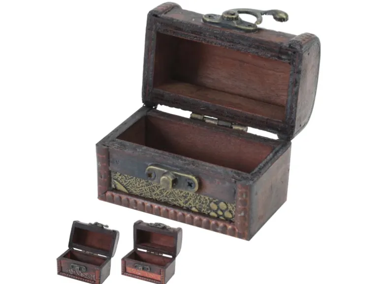 HMF 6415-108 Schatztruhe 3er Set Schatzkiste Holzkiste Ringbox 8 x 5 x 6 cm Hochzeitsgeschenk