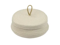 HMF Aufbewahrungskorb Badezimmer Rund Korb Deckel Baumwolle Flach 25 x 11 cm Creme