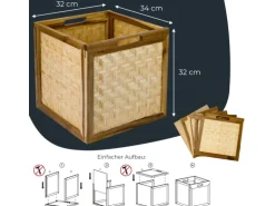 HMF Aufbewahrungskorb Kallax Regale Korb Rattan Wiener Geflecht und Akazienholz Muster 1 32 x 34 x 32 cm