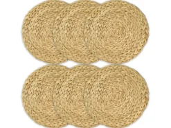 HMF 37230-S6 Tischset Rund Geflochten aus Wasserhyazinthe Platzset Abwaschbar 6er Set 30 cm