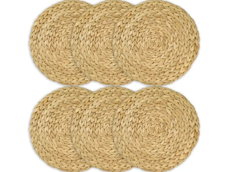 HMF 37230-S6 Tischset Rund Geflochten aus Wasserhyazinthe Platzset Abwaschbar 6er Set 30 cm