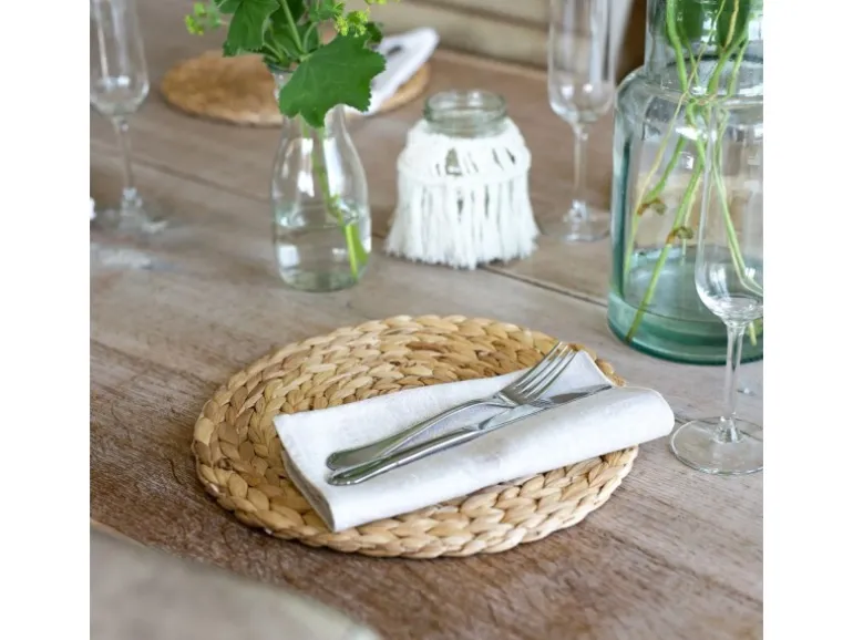 HMF 37230-S6 Tischset Rund Geflochten aus Wasserhyazinthe Platzset Abwaschbar 6er Set 30 cm