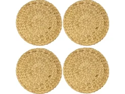 HMF 37231-S4 Tischset Rund Geflochten aus Wasserhyazinthe Platzset Abwaschbar 4er Set 35 cm