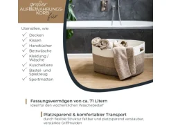 HMF XXL Wäschekorb Baumwolle Eckiger Aufbewahrungskorb Griffen 55 x 43 x 30 cm Weiß-Braun