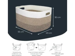 HMF XXL Wäschekorb Baumwolle Eckiger Aufbewahrungskorb Griffen 55 x 43 x 30 cm Weiß-Braun