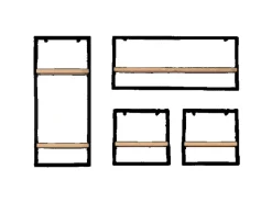 holz4home 4 Teiliges Wandregale in Schwarz Gerahmt von holz4home Hellgrau ohne Baumkante