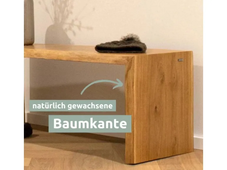 holz4home Massivholz Hocker Bank aus Eiche mit Baumkante L