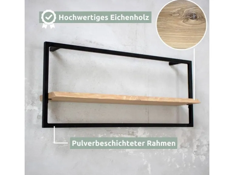 holz4home Wandregal Long in Schwarz Gerahmt von holz4home Hellgrau ohne Baumkante