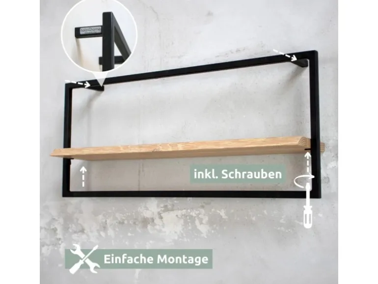 holz4home Wandregal Long in Schwarz Gerahmt von holz4home Hellgrau ohne Baumkante