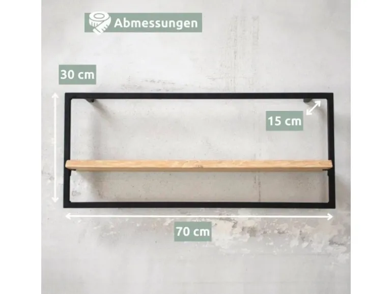 holz4home Wandregal Long in Schwarz Gerahmt von holz4home Hellgrau ohne Baumkante