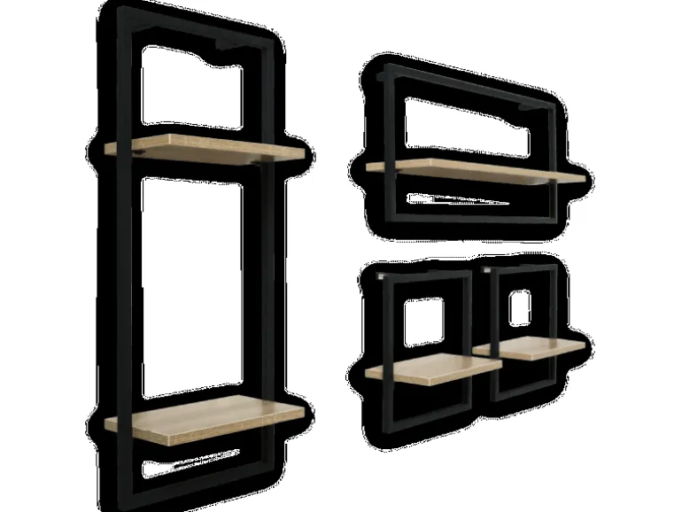 holz4home Wandregal mit Rahmen MDF Sonoma 4 Teiliges Set