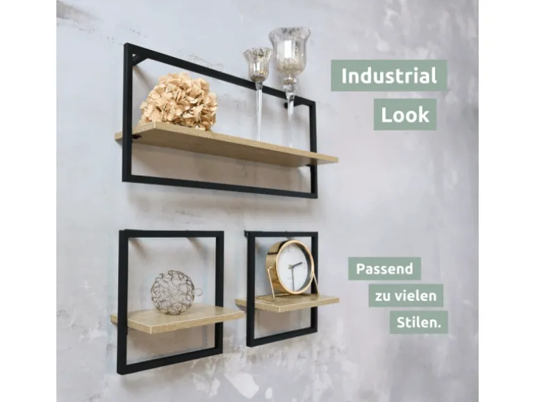 holz4home Wandregal mit Rahmen MDF Sonoma 4 Teiliges Set