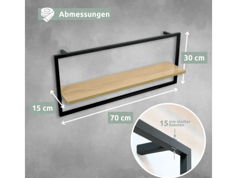 holz4home Wandregal mit Rahmen MDF Sonoma Long