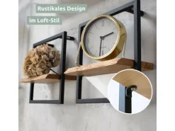 holz4home Wandregal Small Schwarz Gerahmt Industrial Style mit Baumkante Natur