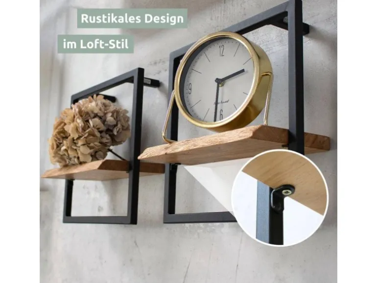 holz4home Wandregal Small Schwarz Gerahmt Industrial Style mit Baumkante Natur