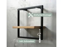 holz4home Wandregal Small Schwarz Gerahmt Industrial Style ohne Baumkante Hellgrau