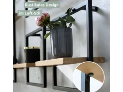 holz4home Wandregal Small Schwarz Gerahmt Industrial Style ohne Baumkante Hellgrau
