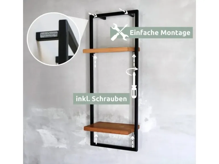 holz4home Wandregal High in Schwarz Gerahmt von holz4home Natur ohne Baumkante