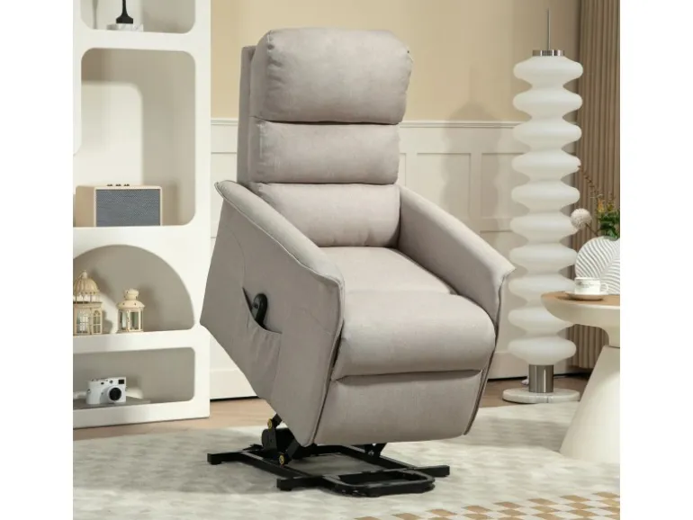 HOMCOM Aufstehsessel Polyester Stahl Beige 66L x 90B x 96H cm