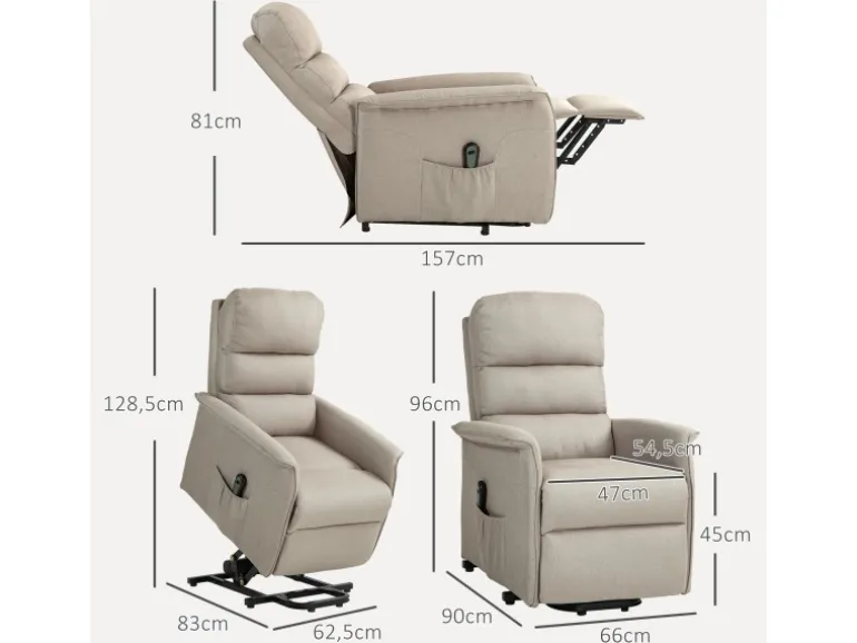 HOMCOM Aufstehsessel Polyester Stahl Beige 66L x 90B x 96H cm