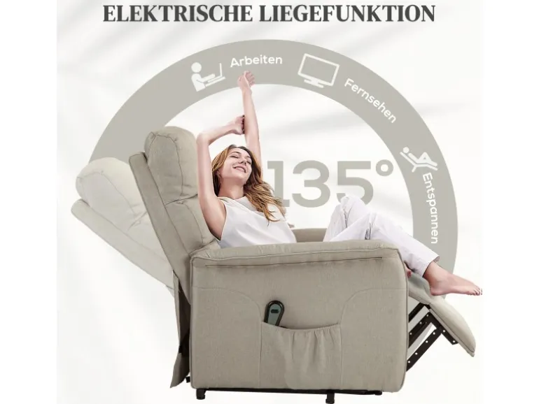 HOMCOM Aufstehsessel Polyester Stahl Beige 66L x 90B x 96H cm