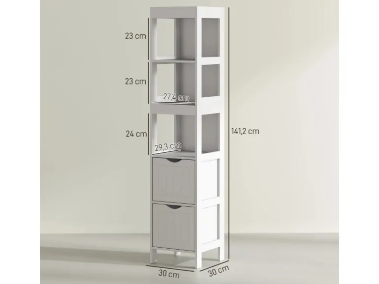 HOMCOM Badezimmerschrank Spanplatte MDF Weiß 30L x 30B x 141,2H cm