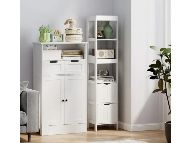 HOMCOM Badezimmerschrank Spanplatte MDF Weiß 30L x 30B x 141,2H cm